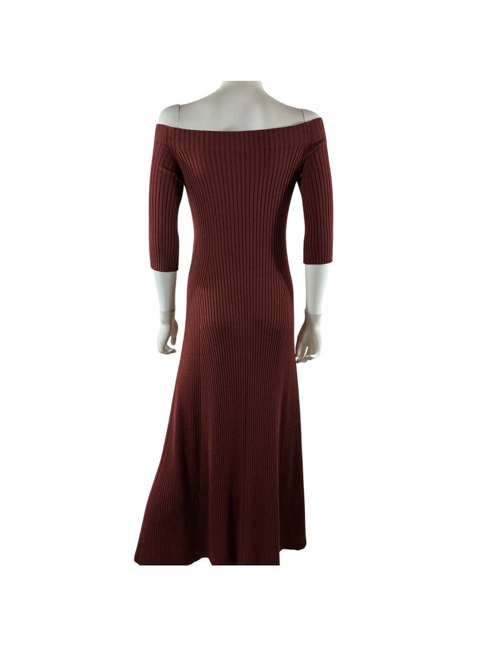 Chloe Ribbed Burgundy Off Shoulder Maxi Dress Size S